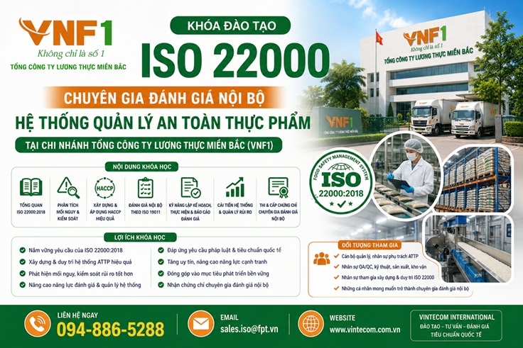 Đào tạo ISO 22000, khóa đào tạo Chuyên gia đánh giá nội bộ Hệ thống quản lý An toàn thực phẩm tại CN Tổng Công ty Lương thực Miền bắc (VNF1)